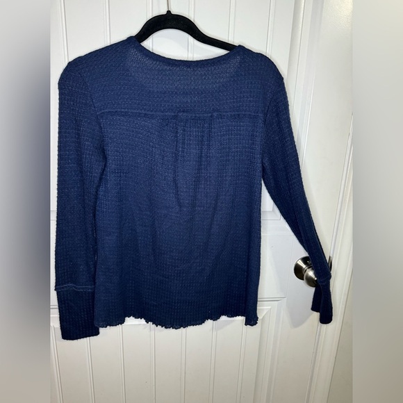 Anthropologie Navy Blue Waffle Knit Button Henley Long Sleeve - Picture 7 of 7